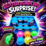 18pcs Set (6 Buns, 6 Steamers, 6 Bases) Random Color Fun Squeeze Party Favor Set for Kids Rare Glow-In-The-Dark Squeeze, Cute, Soft, Stress-Relieving Spongy Buns; Potsticker-Shaped Sensory Toys; Perfect for Halloween Events Requires Sunlight Exposur