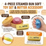 4pcs Set (includes 1 Steamed Bun, 1 Steamer Lid, 1 Steamer Base, and 1 Butter-shaped Accessory) - A Slow-rising, Realistic Steamed Bun Soft Toy Set Featuring Glitter Beads; a Handmade, Soft Stress-relief Toy That Serves as Both a Stress Reliever - Image 7