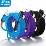 Cargador Tipo C de 3 piezas, Carga Rápida, Cable USB A a USB C en Ángulo Recto, Cable Cargador USB C Trenzado para iPhone 17/16/15 Series, Samsung, Huawei, Xiaomi, Redmi, Oppo, Oneplus y Más Smartphones 3.3Ft/6.6Ft/9.9Ft